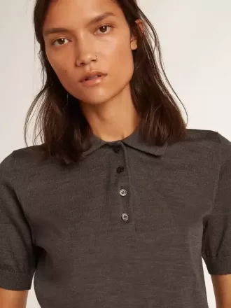 Tricou polo pentru femei din lână merino antracit