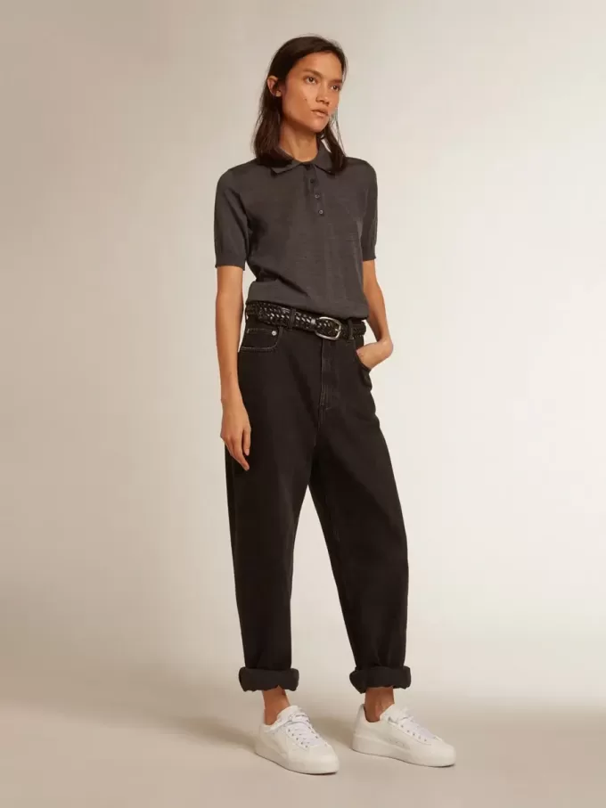 Tricou polo pentru femei din lână merino antracit Tricou polo pentru femei din lână merino antracit