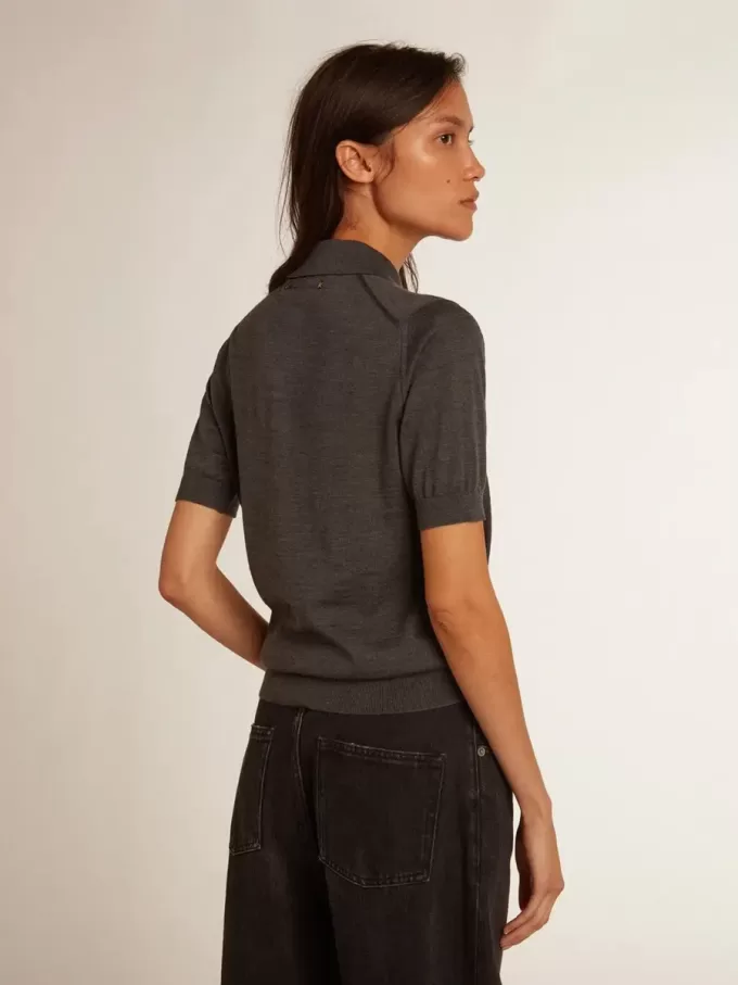 Tricou polo pentru femei din lână merino antracit Tricou polo pentru femei din lână merino antracit