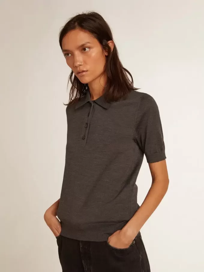 Tricou polo pentru femei din lână merino antracit Tricou polo pentru femei din lână merino antracit