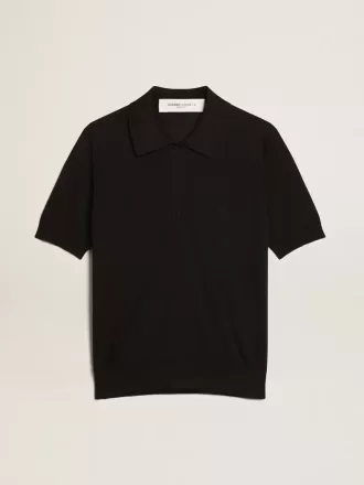 Tricou polo pentru femei din lână merino neagră