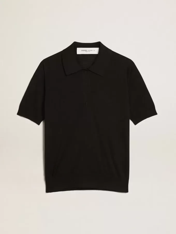 Tricou polo pentru femei din lână merino neagră Tricou polo pentru femei din lână merino neagră