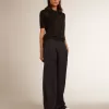 Tricou polo pentru femei din lână merino neagră Tricou polo pentru femei din lână merino neagră