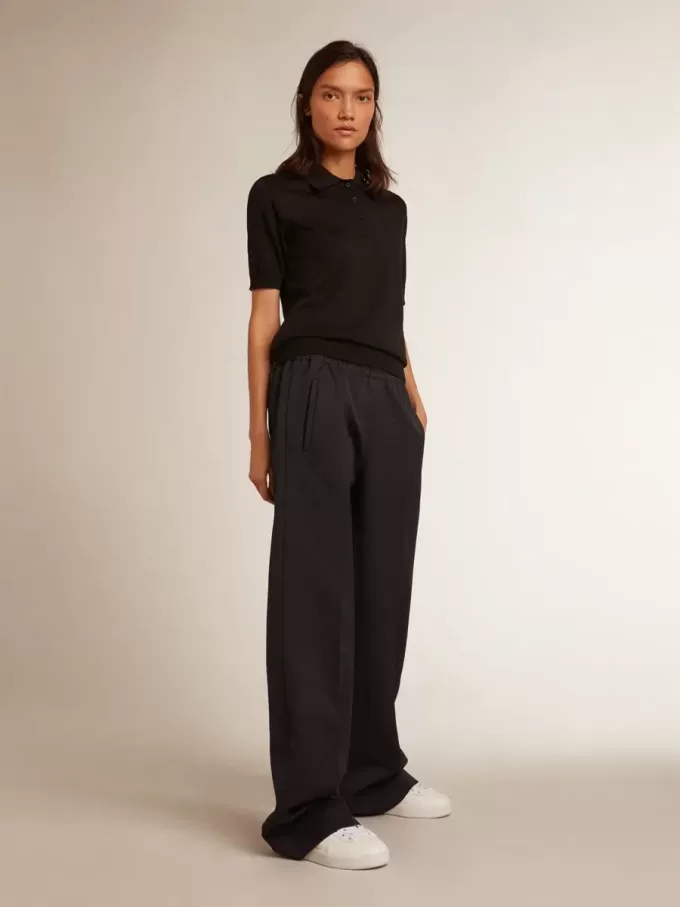 Tricou polo pentru femei din lână merino neagră Tricou polo pentru femei din lână merino neagră
