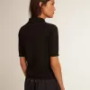 Tricou polo pentru femei din lână merino neagră Tricou polo pentru femei din lână merino neagră