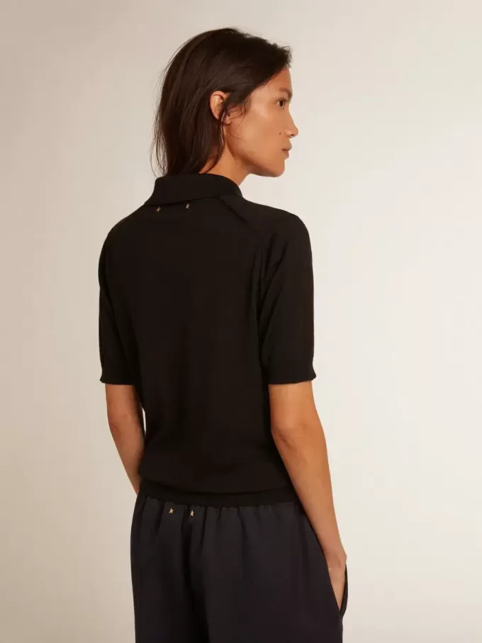 Tricou polo pentru femei din lână merino neagră Tricou polo pentru femei din lână merino neagră