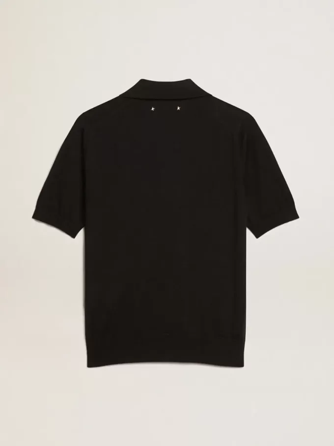 Tricou polo pentru femei din lână merino neagră Tricou polo pentru femei din lână merino neagră