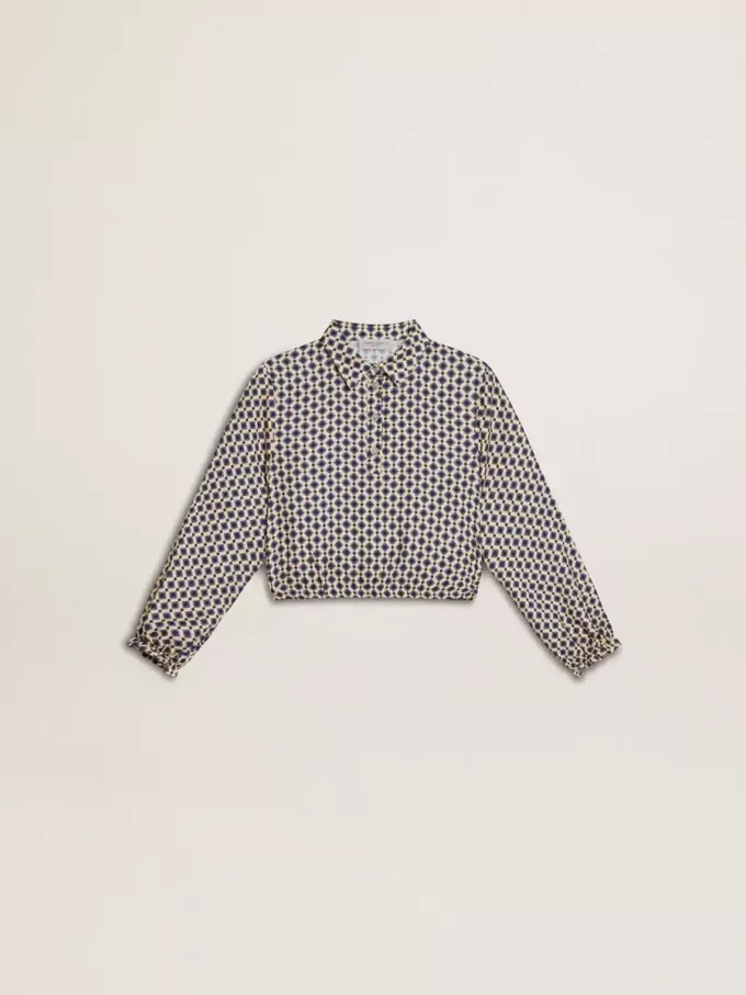 Tricou polo pentru fete cu imprimeu geometric Tricou polo pentru fete cu imprimeu geometric