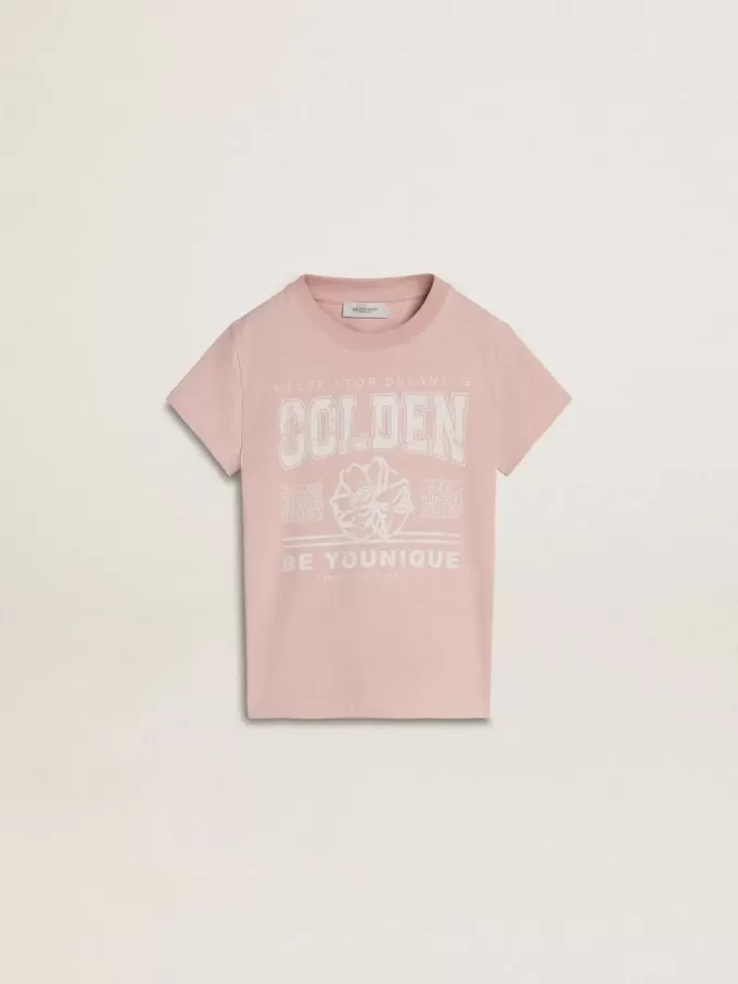 Tricou roz pentru fete cu imprimeu alb Tricou roz pentru fete cu imprimeu alb