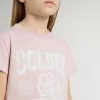 Tricou roz pentru fete cu imprimeu alb Tricou roz pentru fete cu imprimeu alb