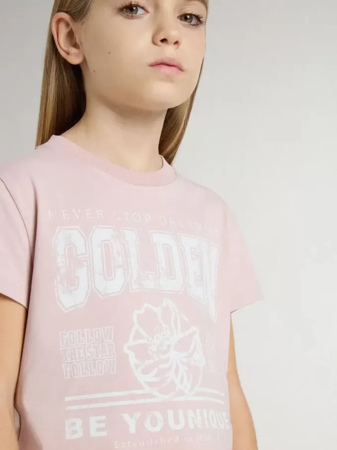 Tricou roz pentru fete cu imprimeu alb Tricou roz pentru fete cu imprimeu alb