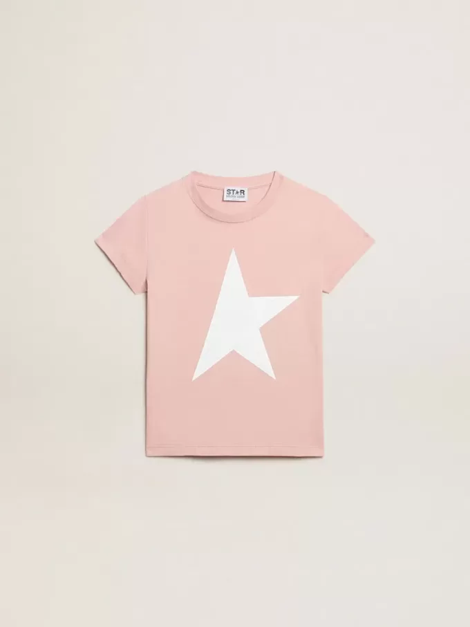 Tricou roz pentru fete, cu logo alb și stea maxi
