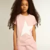 Tricou roz pentru fete, cu logo alb și stea maxi