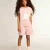 Tricou roz pentru fete, cu logo alb și stea maxi