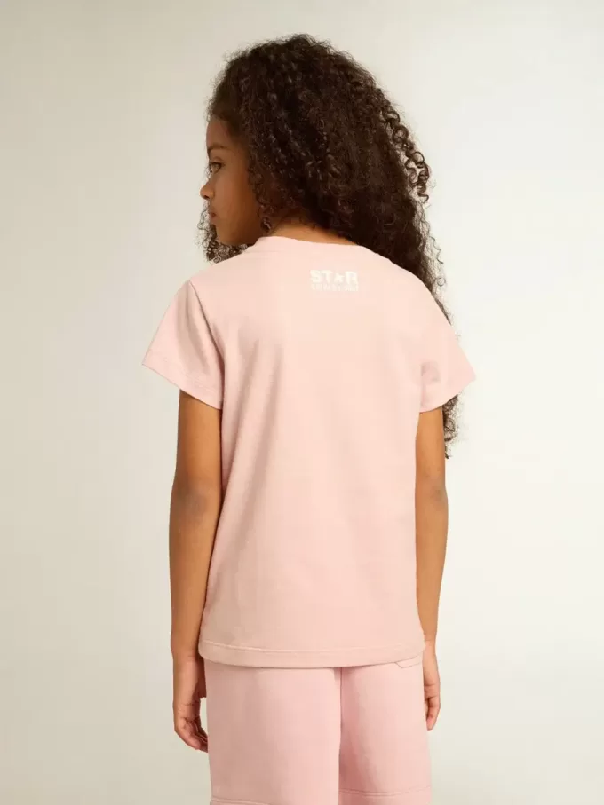 Tricou roz pentru fete, cu logo alb și stea maxi