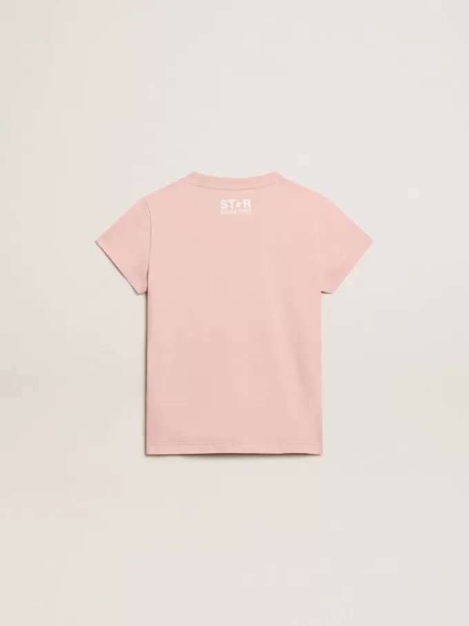 Tricou roz pentru fete, cu logo alb și stea maxi