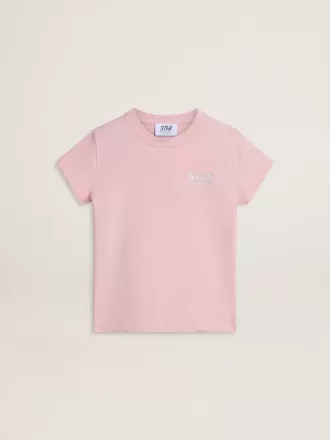 Tricou roz pentru fete, cu logo argintiu strălucitor și stea maxi Tricou roz pentru fete, cu logo argintiu strălucitor și stea maxi