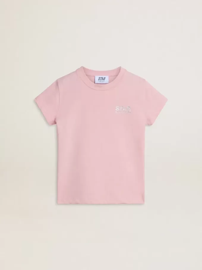 Tricou roz pentru fete, cu logo argintiu strălucitor și stea maxi Tricou roz pentru fete, cu logo argintiu strălucitor și stea maxi