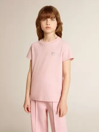 Tricou roz pentru fete, cu logo argintiu strălucitor și stea maxi Tricou roz pentru fete, cu logo argintiu strălucitor și stea maxi