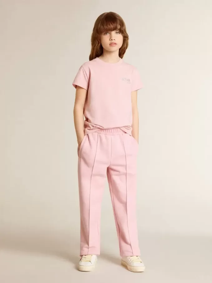 Tricou roz pentru fete, cu logo argintiu strălucitor și stea maxi Tricou roz pentru fete, cu logo argintiu strălucitor și stea maxi