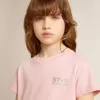 Tricou roz pentru fete, cu logo argintiu strălucitor și stea maxi Tricou roz pentru fete, cu logo argintiu strălucitor și stea maxi