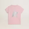 Tricou roz pentru fete, cu logo argintiu strălucitor și stea maxi Tricou roz pentru fete, cu logo argintiu strălucitor și stea maxi