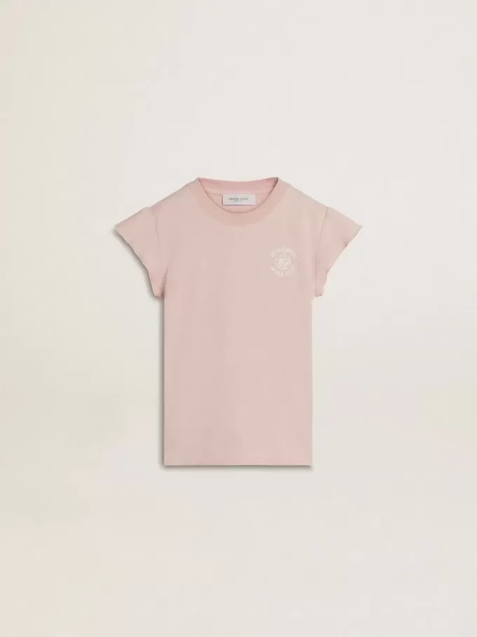 Tricou roz pentru fete, cu mâneci cu volane și broderie Tricou roz pentru fete, cu mâneci cu volane și broderie