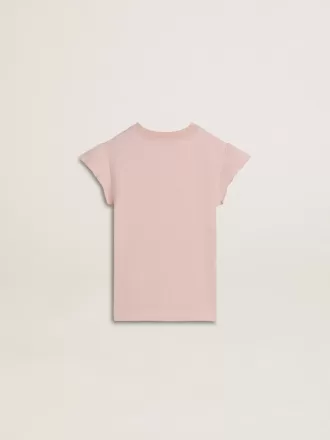Tricou roz pentru fete, cu mâneci cu volane și broderie Tricou roz pentru fete, cu mâneci cu volane și broderie