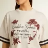 Tricou scurt oversized pentru femei, din jersey alb, cu broderie și imprimeu „Venezia Mediterraneo” Tricou scurt oversized pentru femei, din jersey alb, cu broderie și imprimeu „Venezia Mediterraneo”