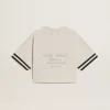Tricou scurt oversized pentru femei, din jersey alb, cu broderie și imprimeu „Venezia Mediterraneo” Tricou scurt oversized pentru femei, din jersey alb, cu broderie și imprimeu „Venezia Mediterraneo”