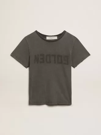 Tricou slim fit cu aspect uzat, de culoare gri antracit
