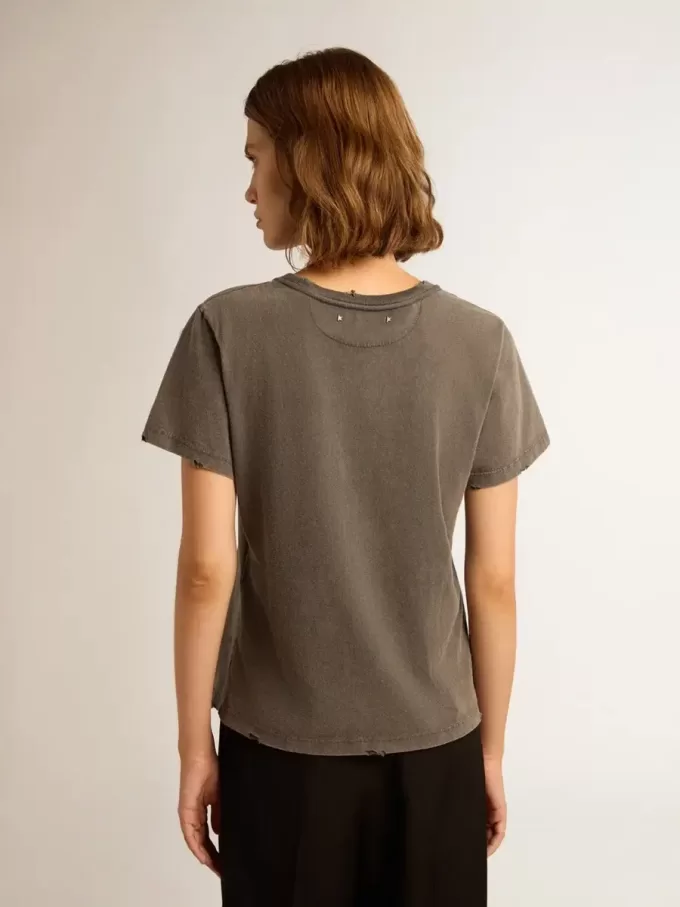 Tricou slim fit cu aspect uzat, de culoare gri antracit Tricou slim fit cu aspect uzat, de culoare gri antracit