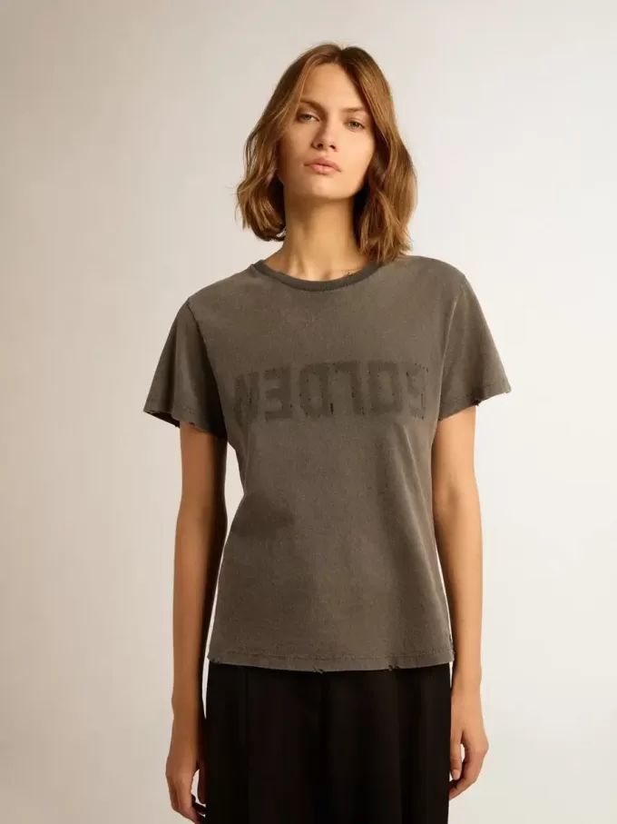 Tricou slim fit cu aspect uzat, de culoare gri antracit Tricou slim fit cu aspect uzat, de culoare gri antracit