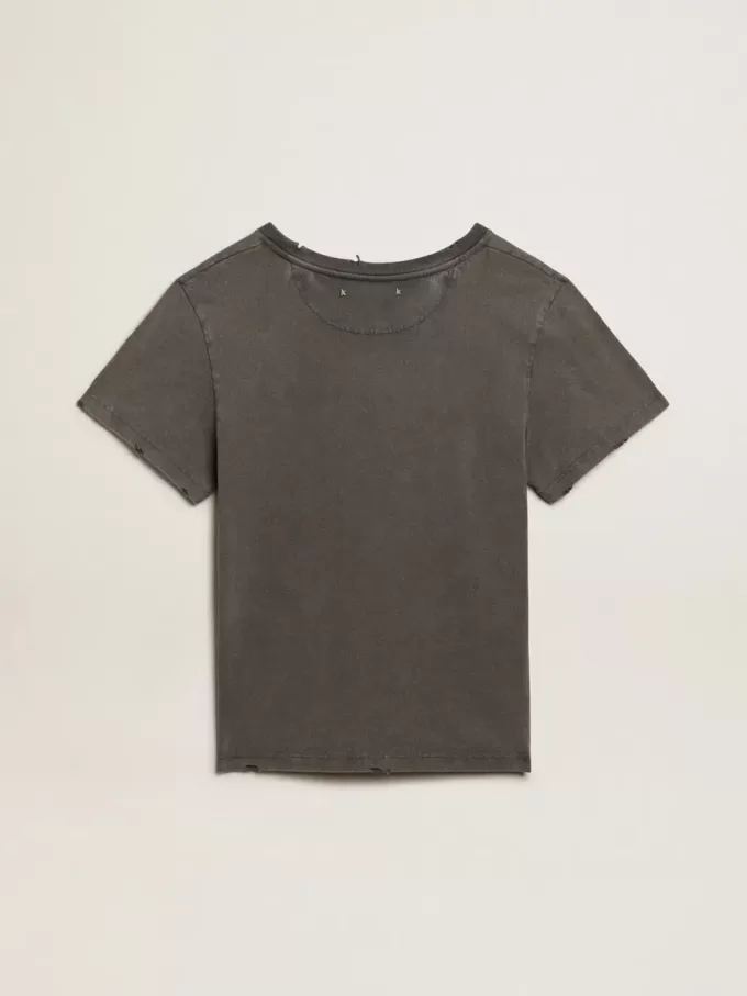 Tricou slim fit cu aspect uzat, de culoare gri antracit Tricou slim fit cu aspect uzat, de culoare gri antracit