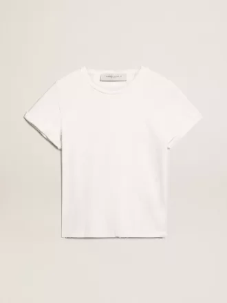 Tricou slim fit pentru femei, în alb, cu aspect uzat
