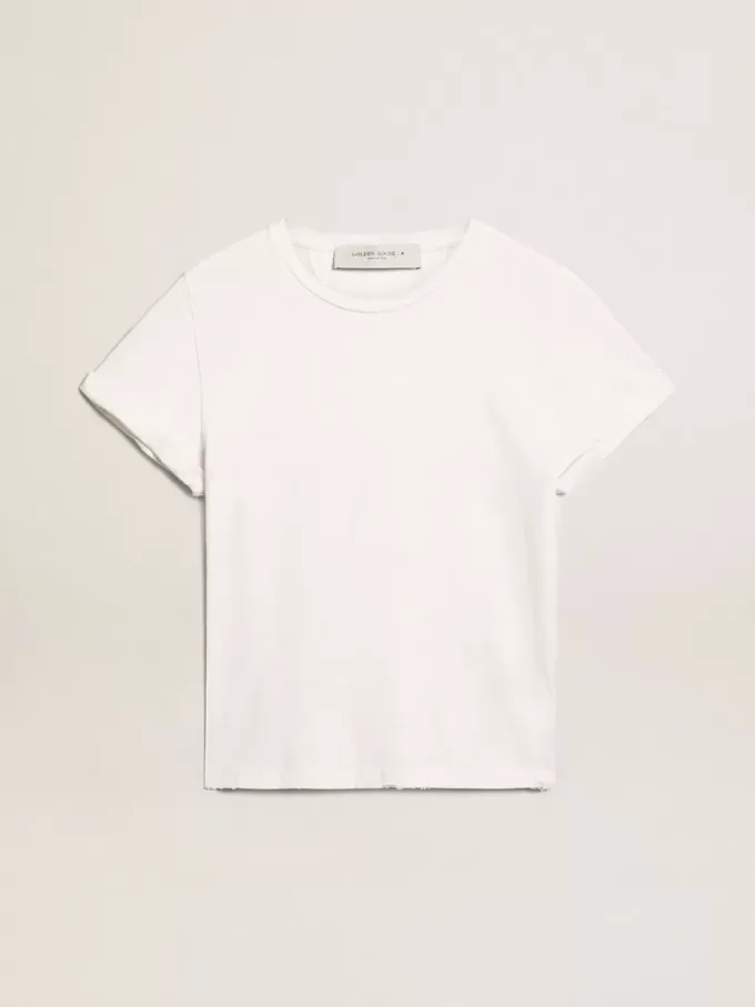 Tricou slim fit pentru femei, în alb, cu aspect uzat Tricou slim fit pentru femei, în alb, cu aspect uzat