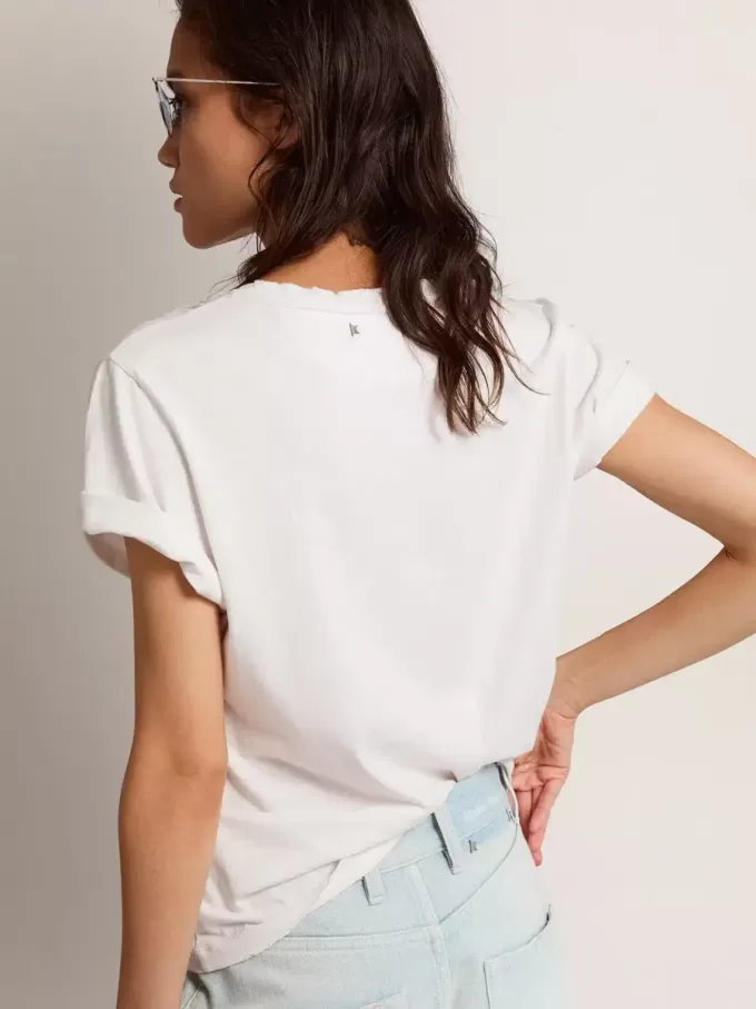 Tricou slim fit pentru femei, în alb, cu aspect uzat Tricou slim fit pentru femei, în alb, cu aspect uzat