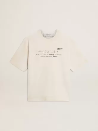 Tricou unisex alb uzat, cu inscripție imprimată