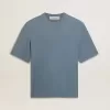 Tricou unisex din bumbac, de culoare albastru deschis, cu imprimeu inversat pe spate Tricou unisex din bumbac, de culoare albastru deschis, cu imprimeu inversat pe spate