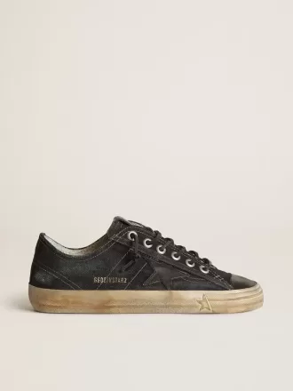 V-Star din denim albastru închis cu stea și vârf din piele neagră V-Star din denim albastru închis cu stea și vârf din piele neagră