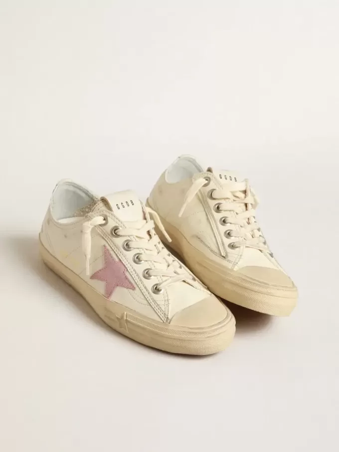 V-Star din piele nappa bej cu stea din piele de căprioară roz vechi V-Star din piele nappa bej cu stea din piele de căprioară roz vechi