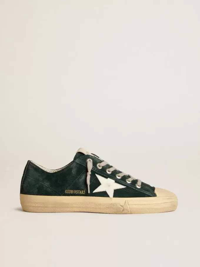 V-Star pentru bărbați din piele de căprioară verde pădure cu stea din piele albă V-Star pentru bărbați din piele de căprioară verde pădure cu stea din piele albă