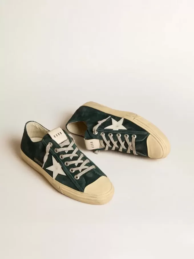 V-Star pentru bărbați din piele de căprioară verde pădure cu stea din piele albă V-Star pentru bărbați din piele de căprioară verde pădure cu stea din piele albă