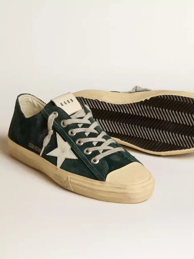 V-Star pentru bărbați din piele de căprioară verde pădure cu stea din piele albă V-Star pentru bărbați din piele de căprioară verde pădure cu stea din piele albă