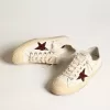 V-Star pentru femei din piele nappa albă cu stea roșie strălucitoare V-Star pentru femei din piele nappa albă cu stea roșie strălucitoare