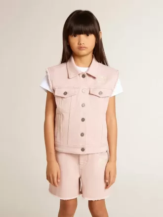 Vestă din denim roz pentru fete Vestă din denim roz pentru fete