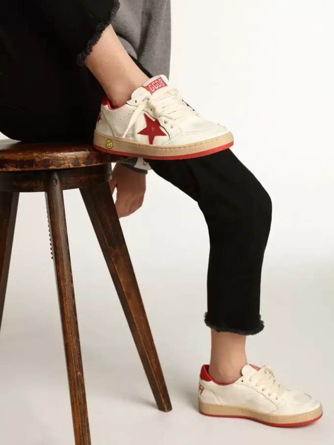 Young Ball Star din piele nappa cu stea roșie din piele și bandă la călcâi Young Ball Star din piele nappa cu stea roșie din piele și bandă la călcâi