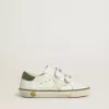 Young Old School din piele albă cu călcâi din piele nappa verde și inserție verde Young Old School din piele albă cu călcâi din piele nappa verde și inserție verde