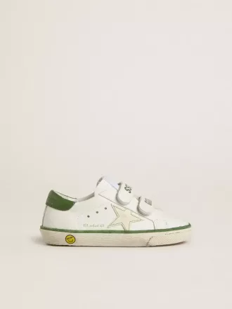 Young Old School din piele albă cu călcâi din piele nappa verde și inserție verde Young Old School din piele albă cu călcâi din piele nappa verde și inserție verde