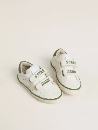Young Old School din piele albă cu călcâi din piele nappa verde și inserție verde Young Old School din piele albă cu călcâi din piele nappa verde și inserție verde